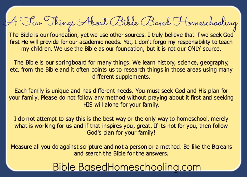 a few things about Bible based Homeschooling