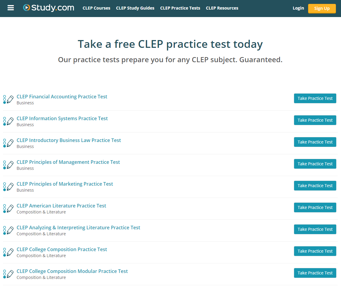 Study.com's CLEP practice tests_preview